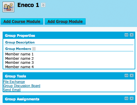 Screenshot of a Blackboard Group page with basic functionality